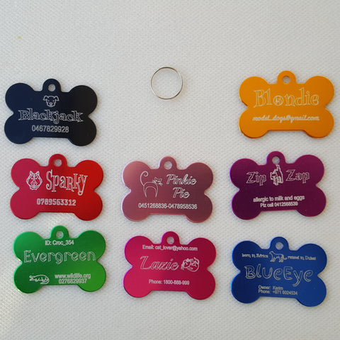 Aluminum Pet Tag - Bone shape - Large size 51x36mm